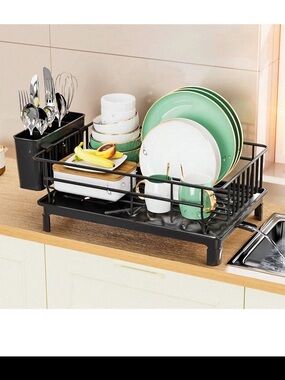 Black Metal Dish Drying Rack with Utensil Holder